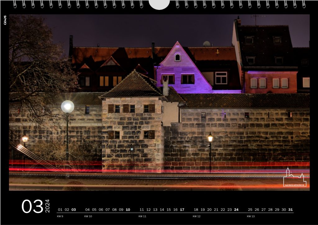 Monat März im Nürnberg entdecken Kalender für das Jahr 2024 - Viel Verkehr am Frauentorgraben - Foto: Ardan Füßmann